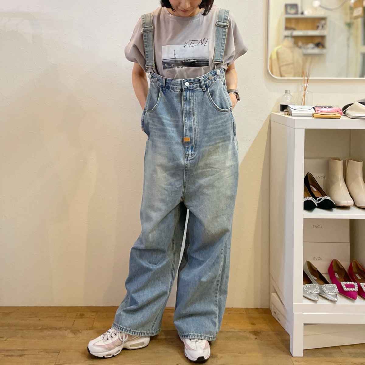 [ L’OURS POLAIRE ET BLEU / ルスポレール＆ブリュ ] サスペンダーデニムパンツ