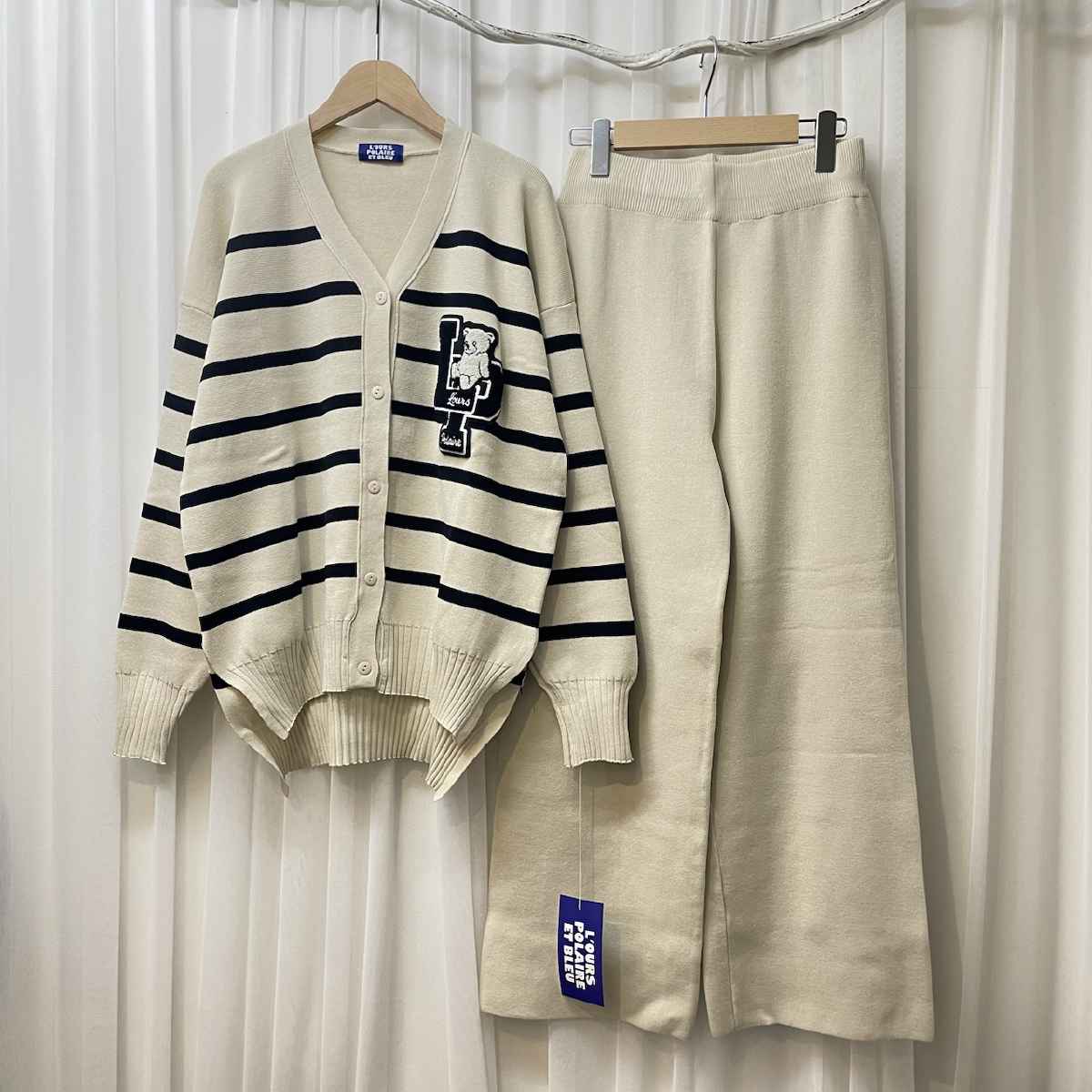 [ L’OURS POLAIRE ET BLEU / ルスポレール＆ブリュ ] セットアップボーダー柄カーディガン×ニットパンツ