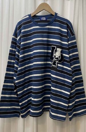 [ L'OURS POLAIRE ET BLEU / ルスポレール＆ブリュ ] 白熊ワッペンボーダー柄ロンT