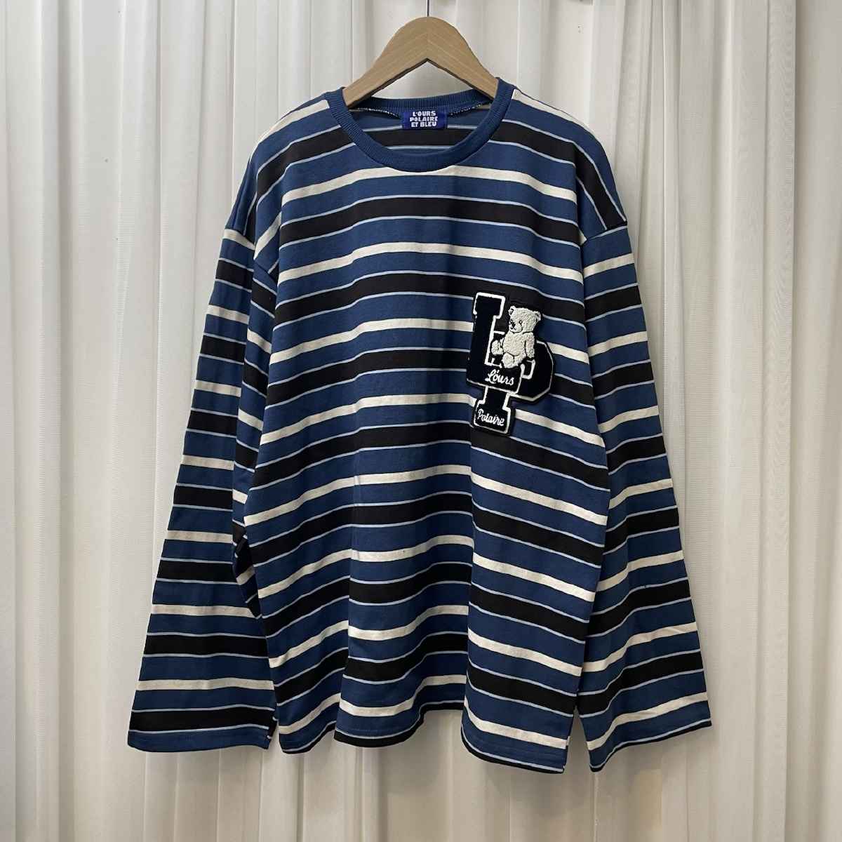 [ L’OURS POLAIRE ET BLEU / ルスポレール＆ブリュ ] 白熊ワッペンボーダー柄ロンT