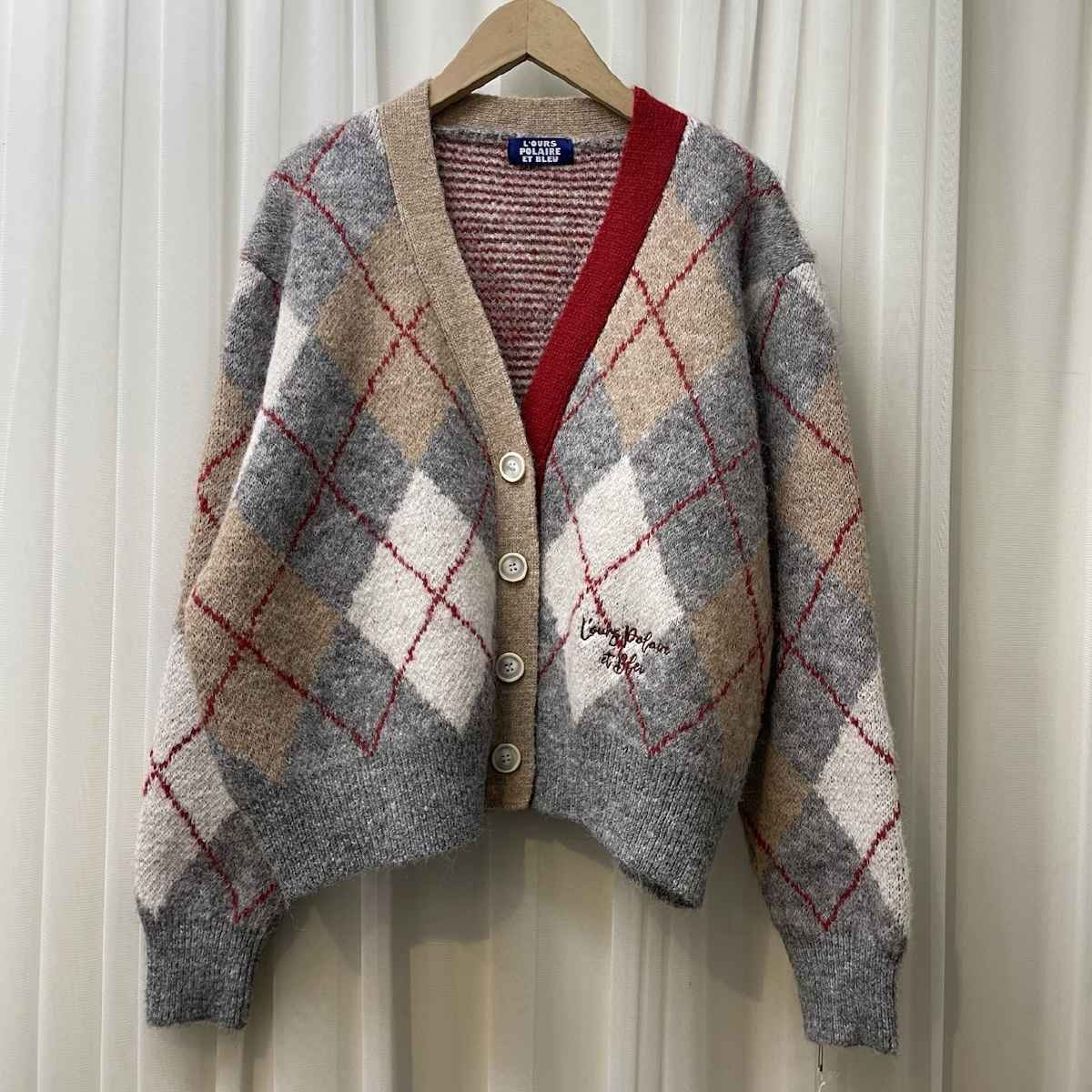12月下旬入荷 [ L’OURS POLAIRE ET BLEU / ルスポレール＆ブリュ ] アーガイルニットカーディガン