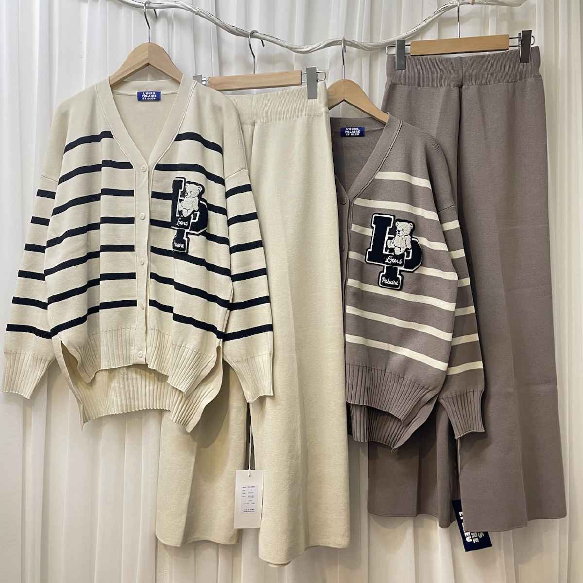 [ L’OURS POLAIRE ET BLEU / ルスポレール＆ブリュ ] セットアップボーダー柄カーディガン×ニットパンツ